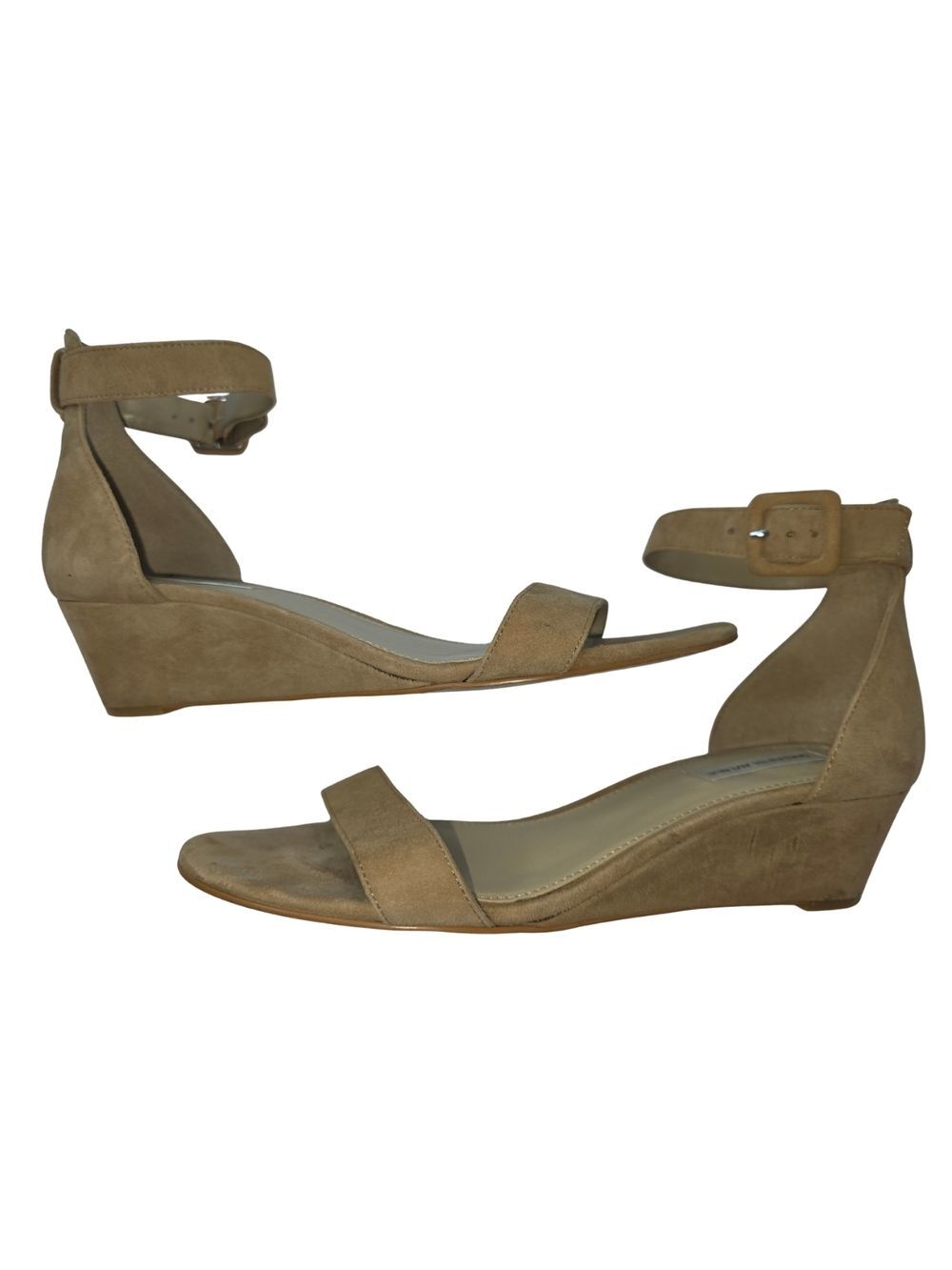 Saks Fifth Avenue Sz 10 Katy Suede Ankle-Strap Wedge Tan Sandals 3653-CQ
